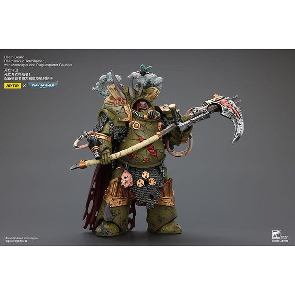 Produktbild Warhammer 40k Actionfigur 1/18 Death Guard Deathshroud Terminator 1 with Manreaper and Plaguespurter Gauntlet 14 cm
