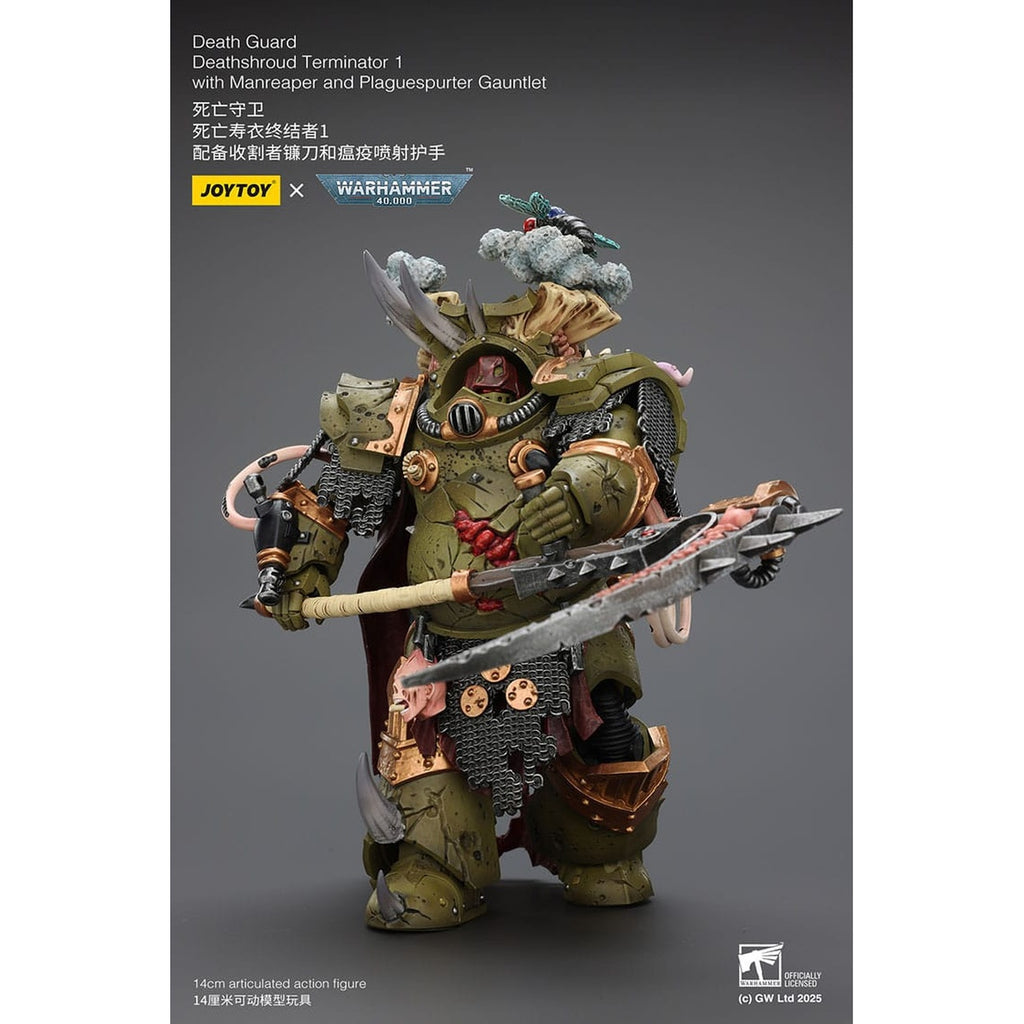 Produktbild Warhammer 40k Actionfigur 1/18 Death Guard Deathshroud Terminator 1 with Manreaper and Plaguespurter Gauntlet 14 cm