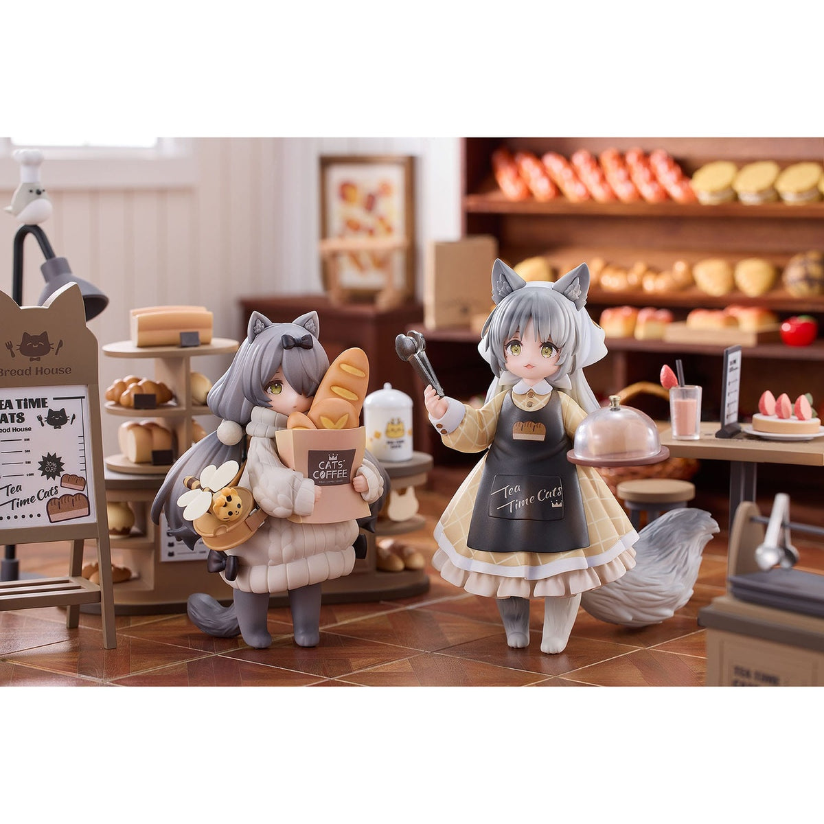 Produktbild Decorated Life Collection PVC Statue Tea Time Cats - Cat Town Bakery Staff & Customer Set 12 cm