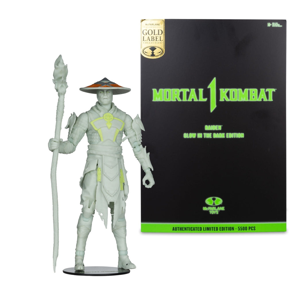 Produktbild Mortal Kombat Actionfigur Glow in the Dark Edition Raiden (Gold Label) 18 cm