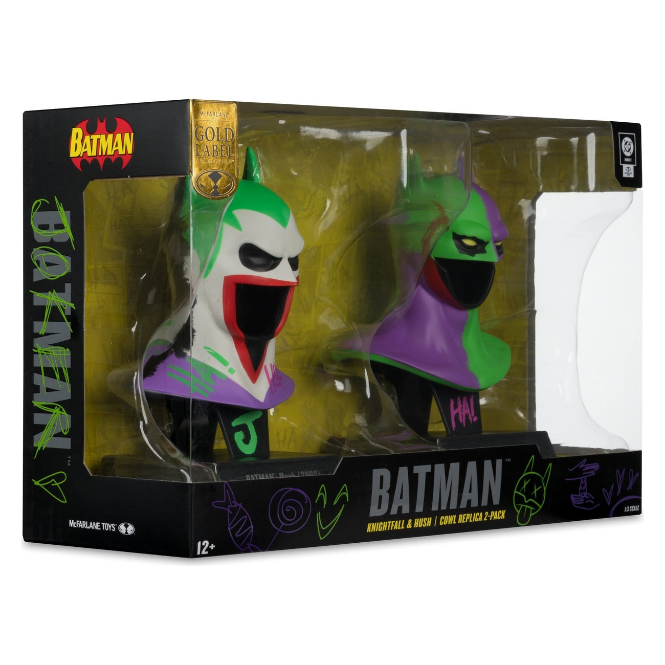 Produktbild Batman DC Direct Mini-Replik 1/3 2er-Pack Batman Masken Hush & Knightfall (Jokerized) (Gold Label) 18 cm