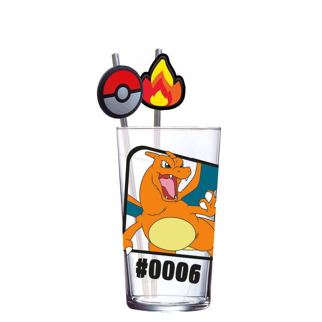 Produktbild Pokémon Glas Tumbler mit Trinkhalmen Glurak 480 ml