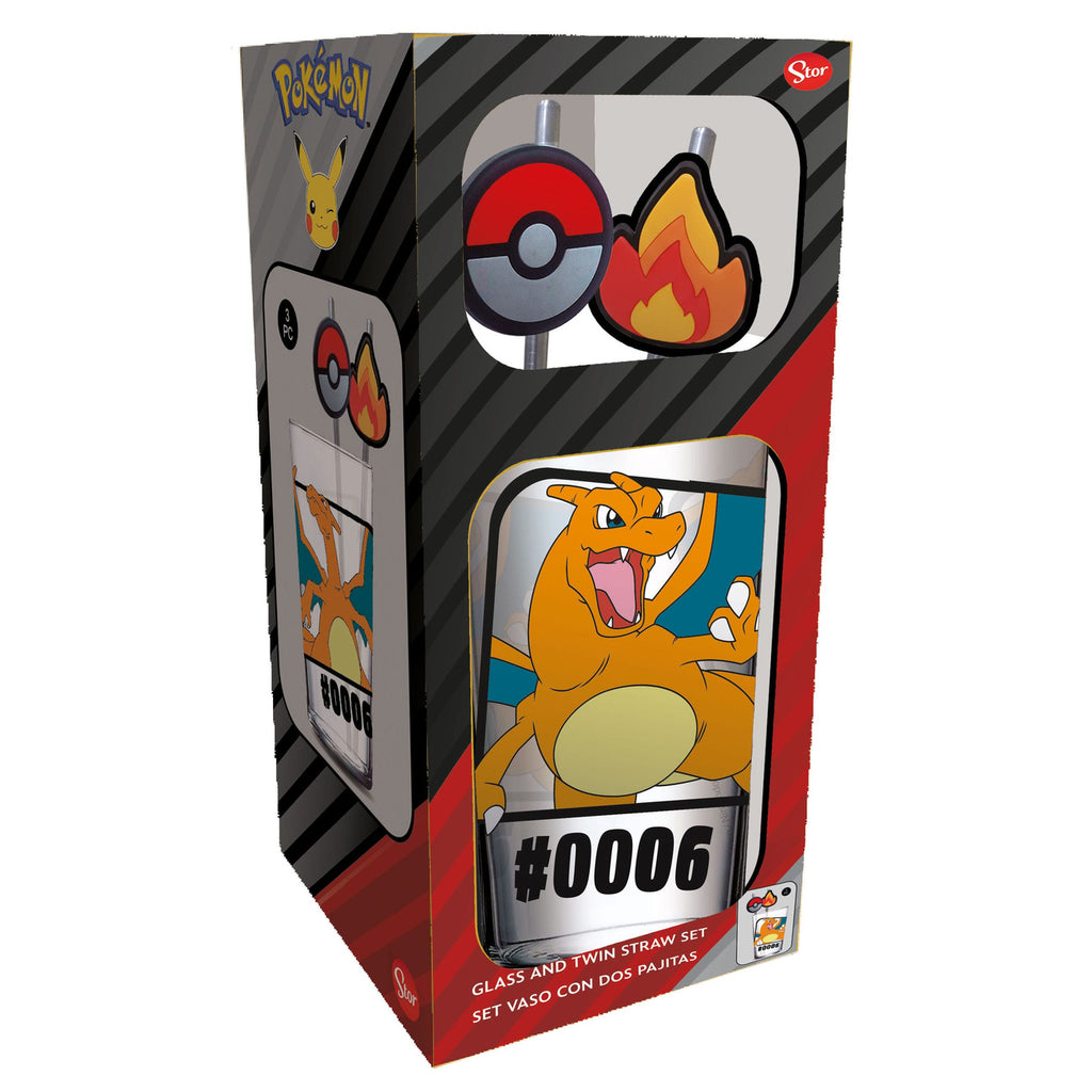 Produktbild Pokémon Glas Tumbler mit Trinkhalmen Glurak 480 ml
