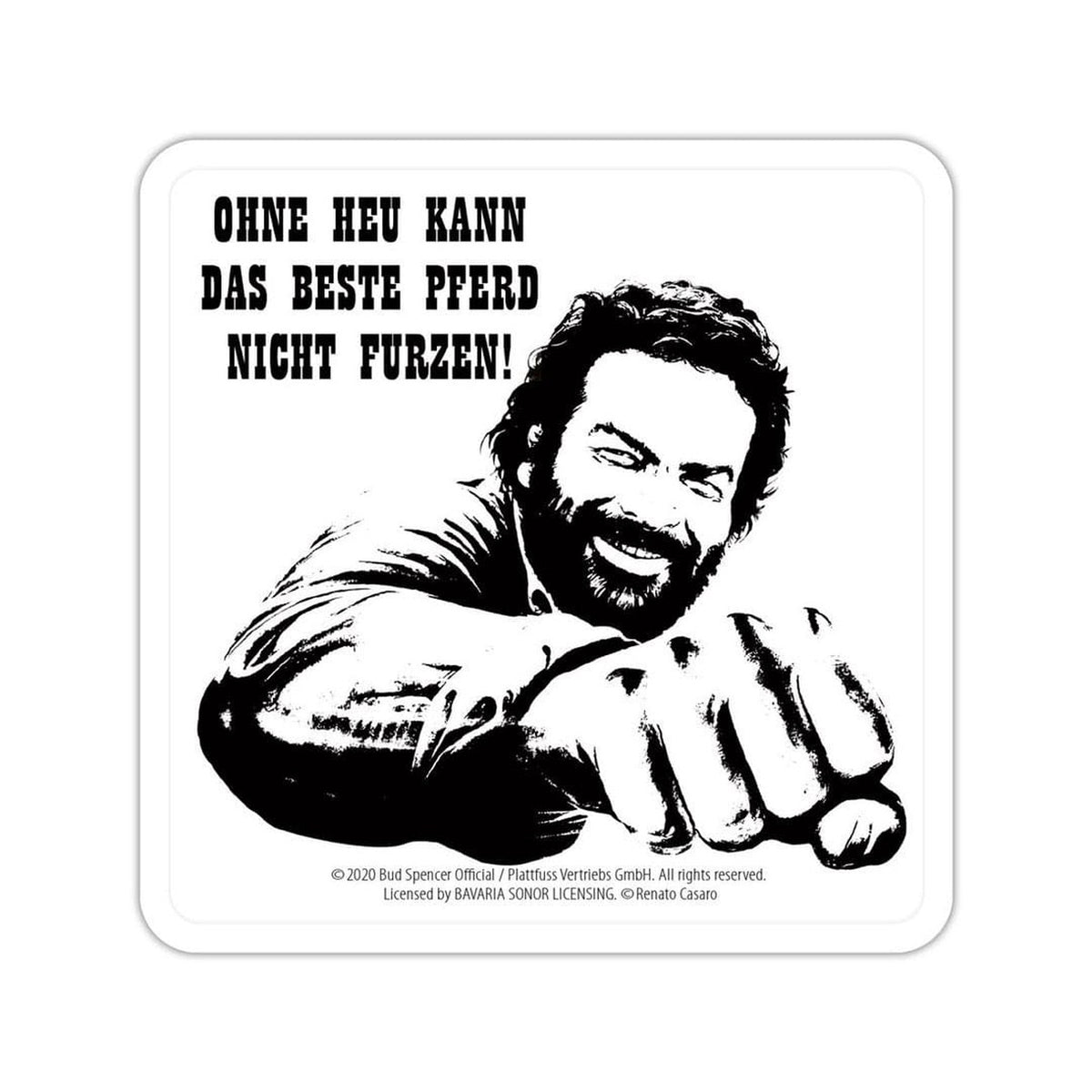 Produktbild Bud Spencer Bierdeckel aus Blech Faust Pferd 10 x 10 cm